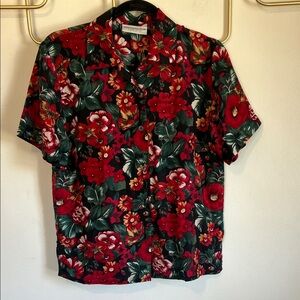 Valerie Stevens Petites sz 2 Silk Floral Button Down Shirt